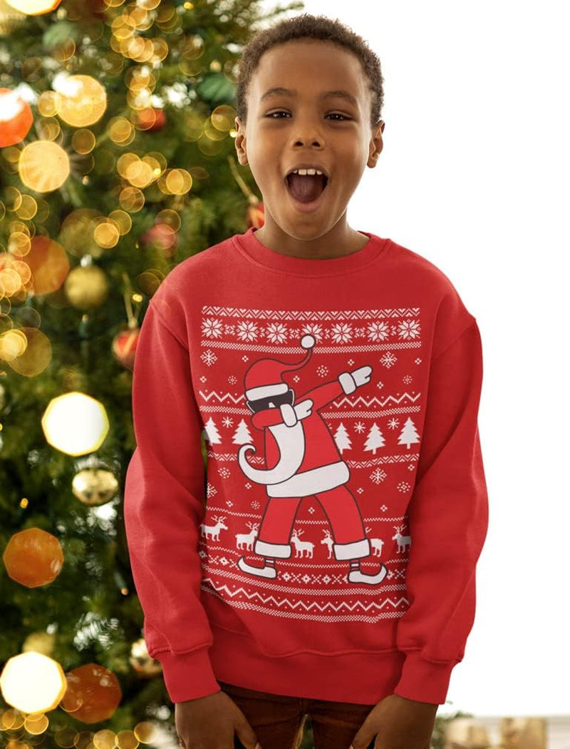 Dabbing through the Snow Boys Ugly Christmas Sweater Style Holiday Xmas Santa Dab Sweatshirt for Youth Kids