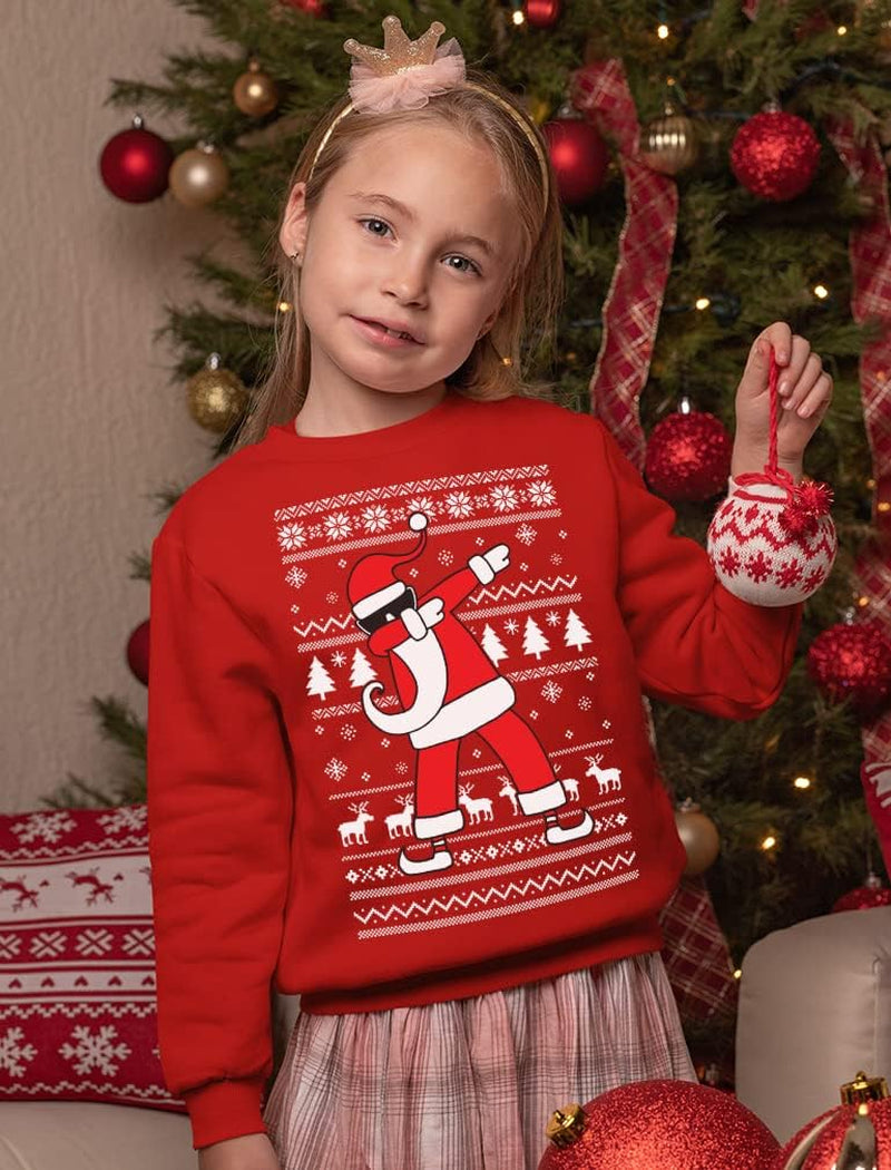Dabbing through the Snow Boys Ugly Christmas Sweater Style Holiday Xmas Santa Dab Sweatshirt for Youth Kids
