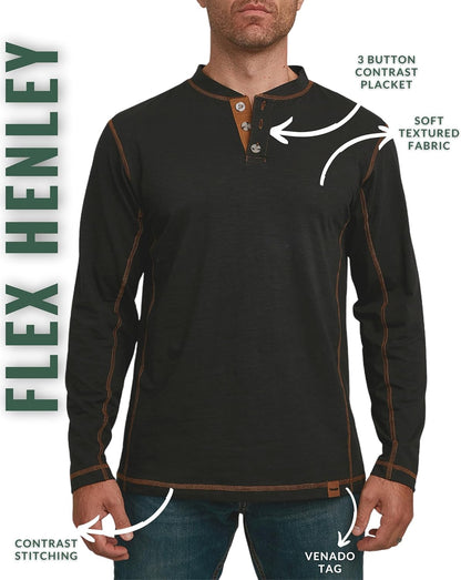 Henley Long Sleeve Shirts for Men - Mens Henley with Flex Material